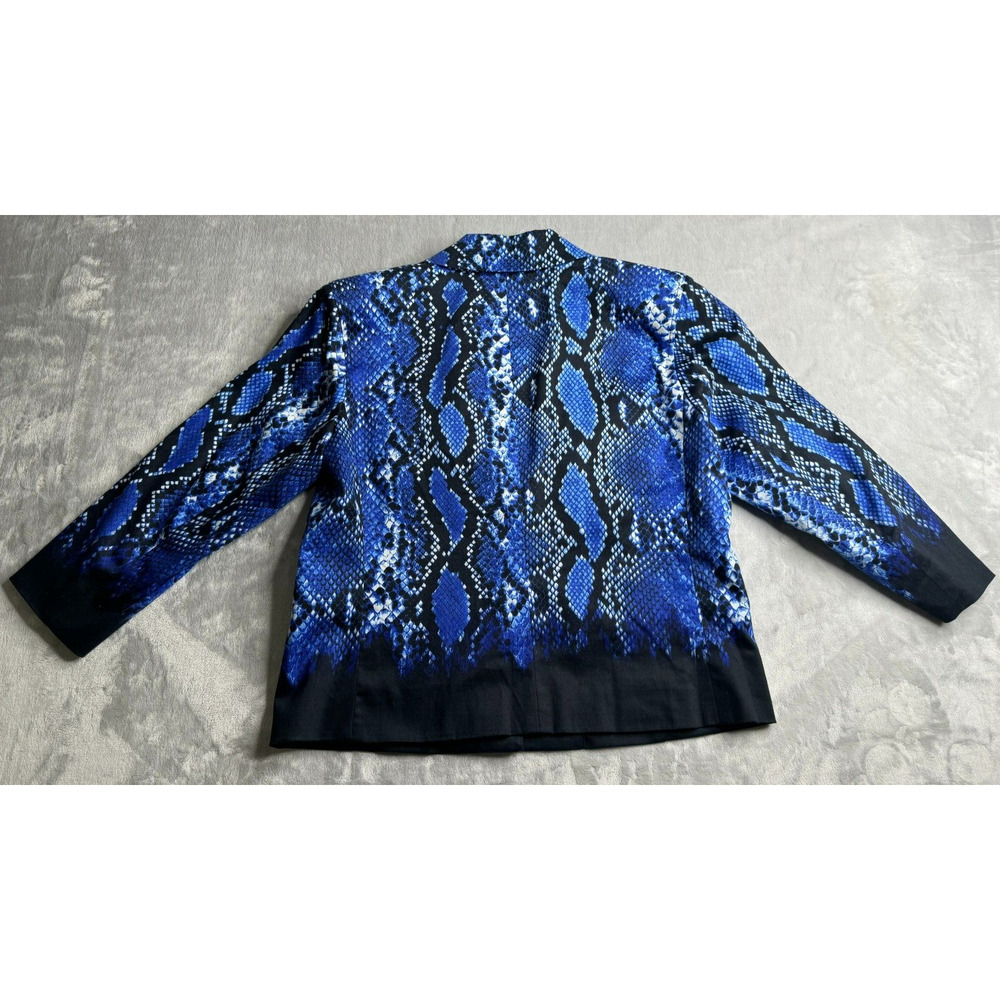 MICHAEL Michael Kors Blazer Womens 6 Black Blue Reptile Animal Print 3/4 Sleeve - Picture 2 of 10